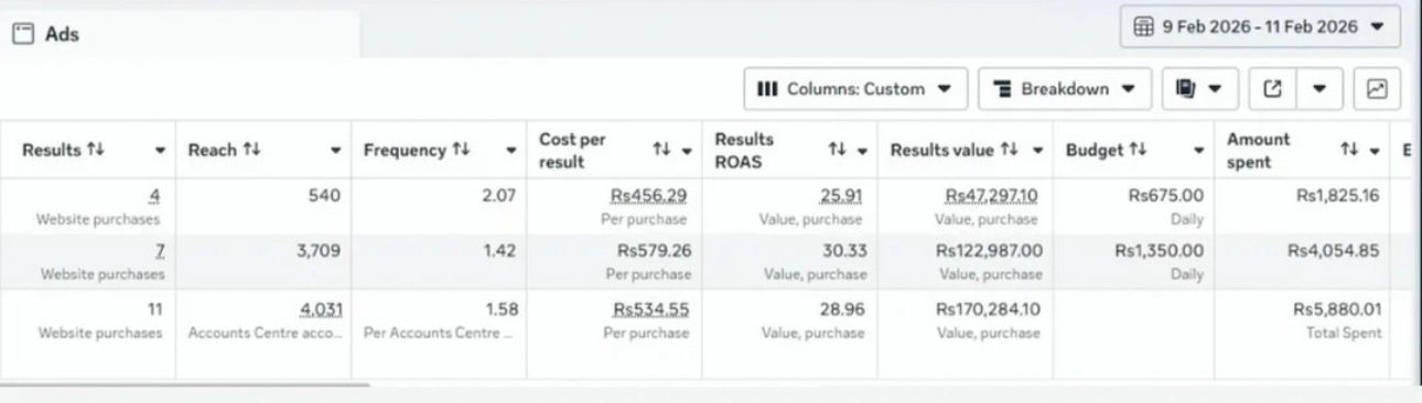 Ad set performance results